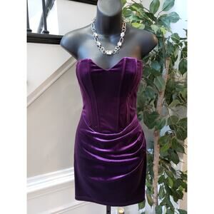 Super down Cocktail Dress Womens Medium Purple Velvet Off The Shoulder Back Zip
